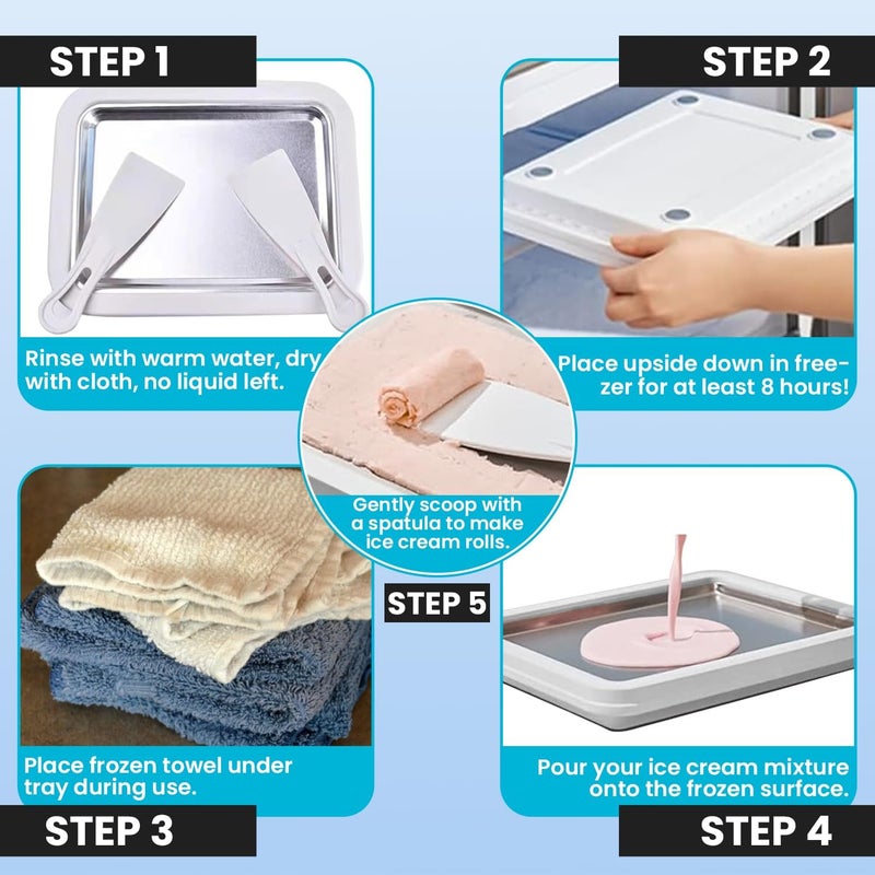 Jage Kitchen Supply صانع آيس كريم ملفوف كبير جداً (14"x10") - اصنع آيس كريم فوري مع العائلة - قم بلف آيس كريمك بنفسك - صينية لف الآيس كريم - Image 3